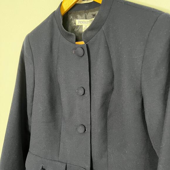 Vintage Pendleton Virgin Wool Jacket Navy Button Up Pockets Long Sleeve Sz 6 - Picture 2 of 5